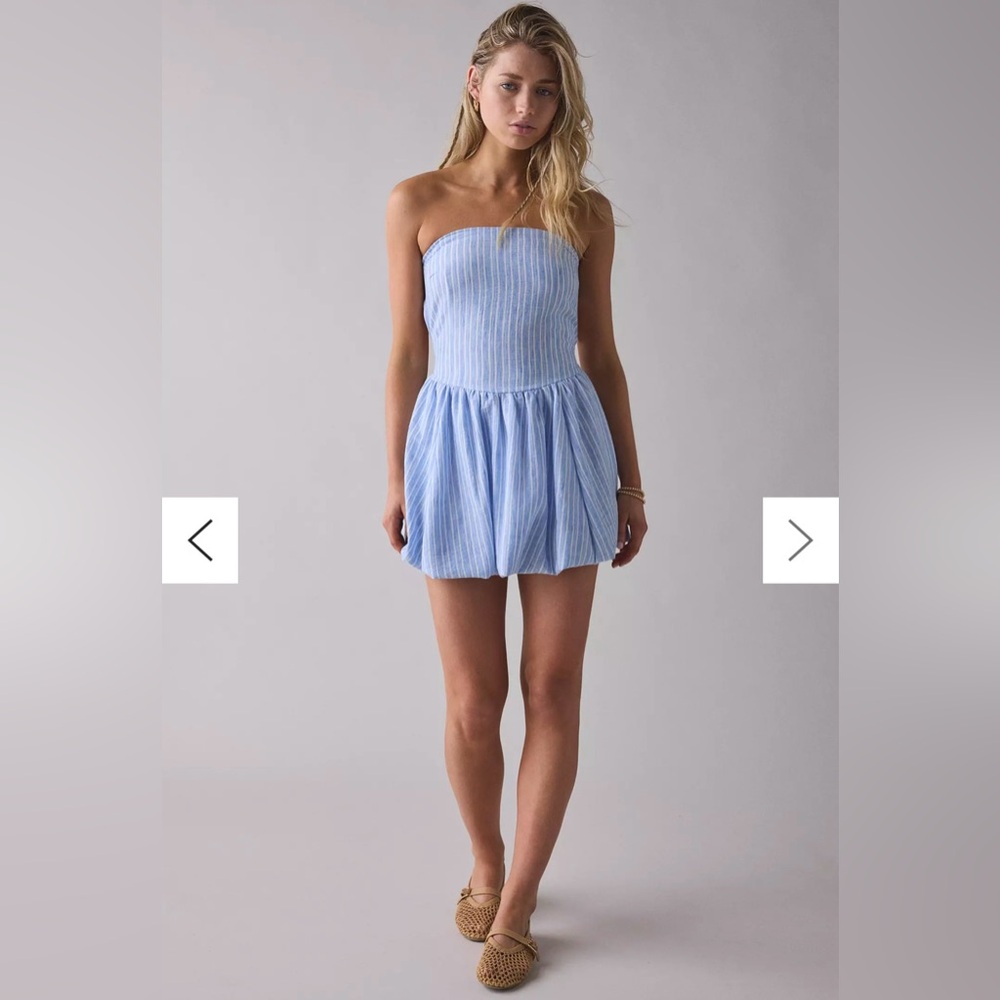 Urban Outfitters Kimchi Blue Coastal Stripe Strapless Open-Back Bubble Romper
